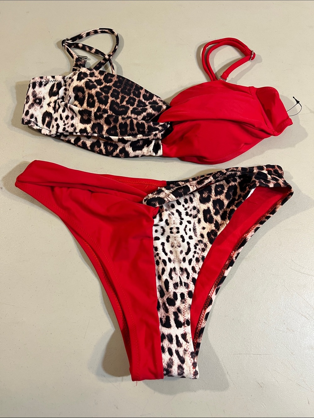 Fashion Nova Red with Leopard Print Bikini
